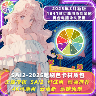 sai2软件2025中文正版 数千笔刷纹理素材支持升级可商用 笔刷插件