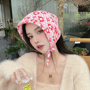 粉糯糯的豹纹~春秋ins网红丝巾小方巾女西装衬衫装饰领巾薄款围巾