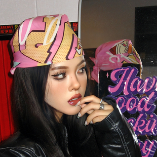 尤嘻岛美式复古辣妹芭比粉字母棉质头巾方巾抹胸女腰带薄款小围巾