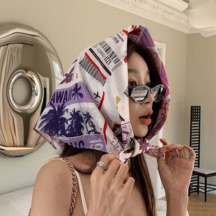 尤嘻岛2023春夏季新款美式复古棉70方巾丝巾抹胸女腰防晒头巾包头