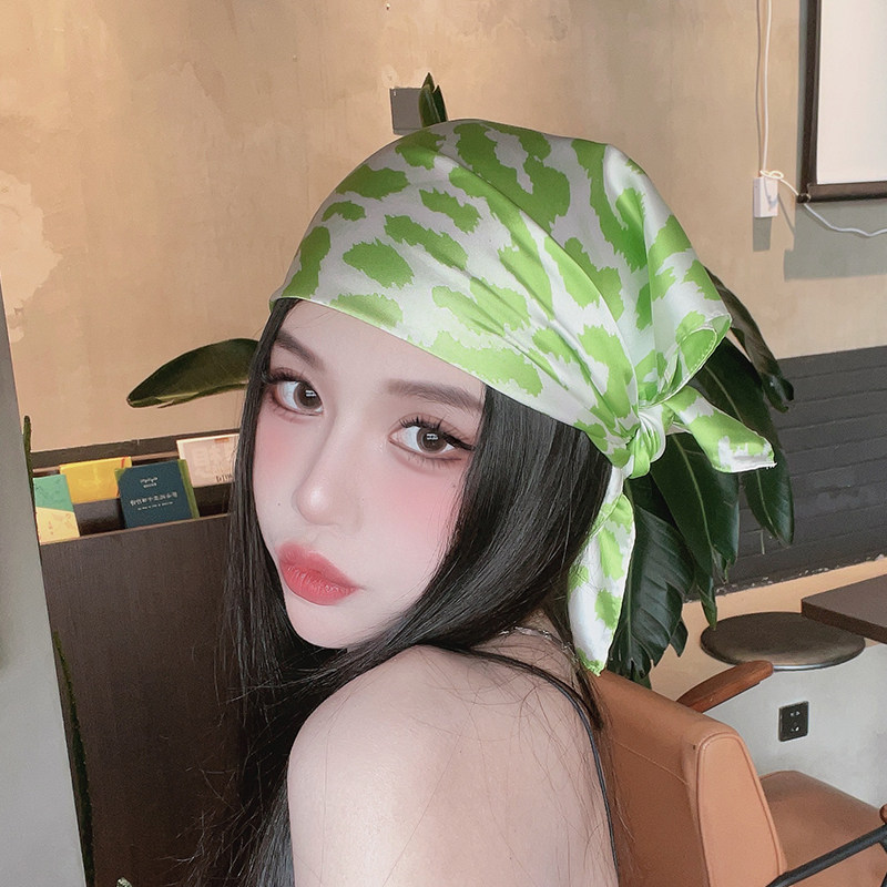 尤嘻岛美式辣妹荧光绿豹纹夏季防晒个性头巾女包头时尚小丝巾方巾