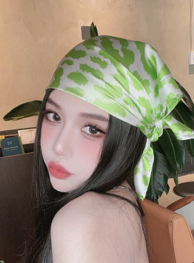 美式辣妹荧光绿豹纹头巾丝巾方巾