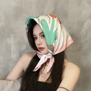 韩版小方巾丝巾发带高级感百搭防晒夏天头巾女包头薄款时尚抹胸