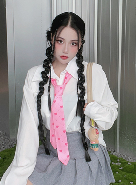 丝巾美式粉色爱心格子领巾领带