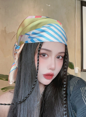 条纹方巾丝巾女抹胸腰带y2k头巾