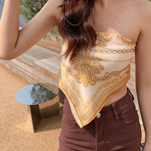 复古高级感宫廷巴洛克风小方巾丝巾女款腰带抹胸夏季头巾包头围巾