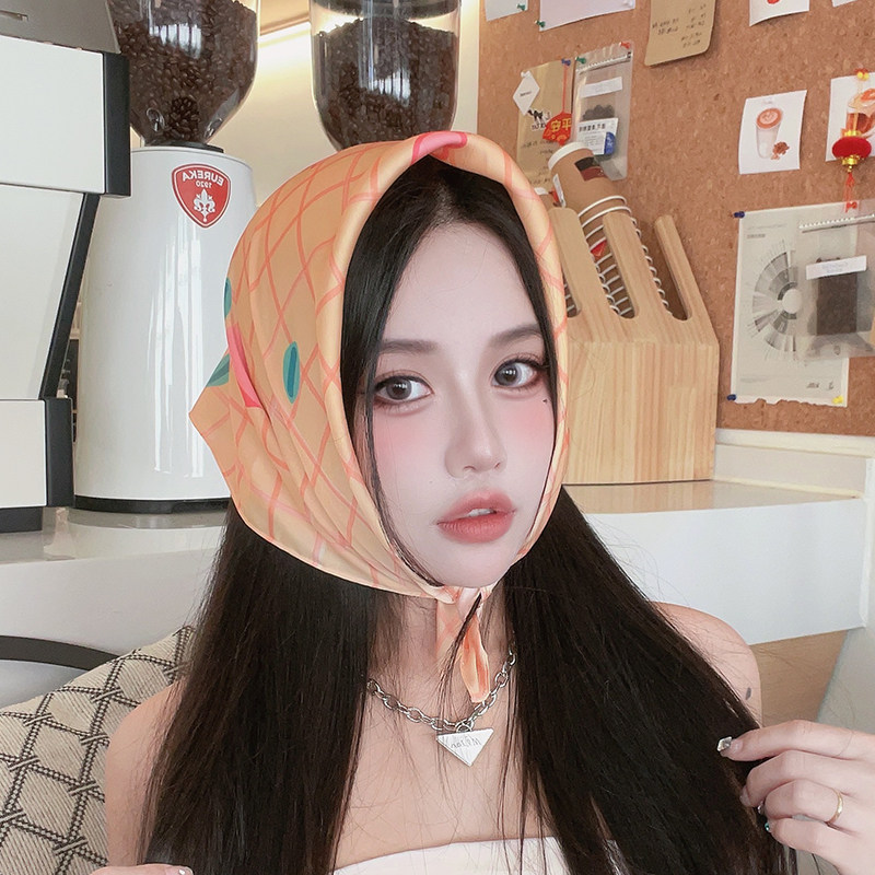 春季发带方巾黄色小丝巾女绑包2023新款流行时尚漂亮韩版可爱头巾