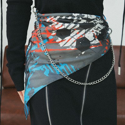 蓝色围巾围脖丝巾嘻哈头巾潮流