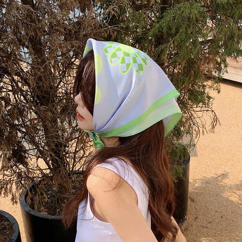 绿色显白防晒头巾女包头薄款时尚夏季韩版百搭小方巾丝巾新款2022