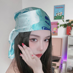 尤嘻岛70小方巾丝巾女抹胸辣妹夏季多巴胺头巾包头潮流百搭薄围巾