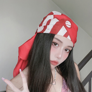 尤嘻岛美式 三亚海边披肩外搭两用 辣妹红色头巾女棉90大方巾夏季