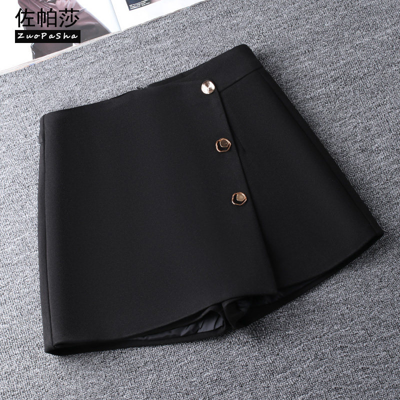 不规则毛呢裙裤女短裙2021秋冬新款高腰显瘦阔腿短裤百搭a字靴裤