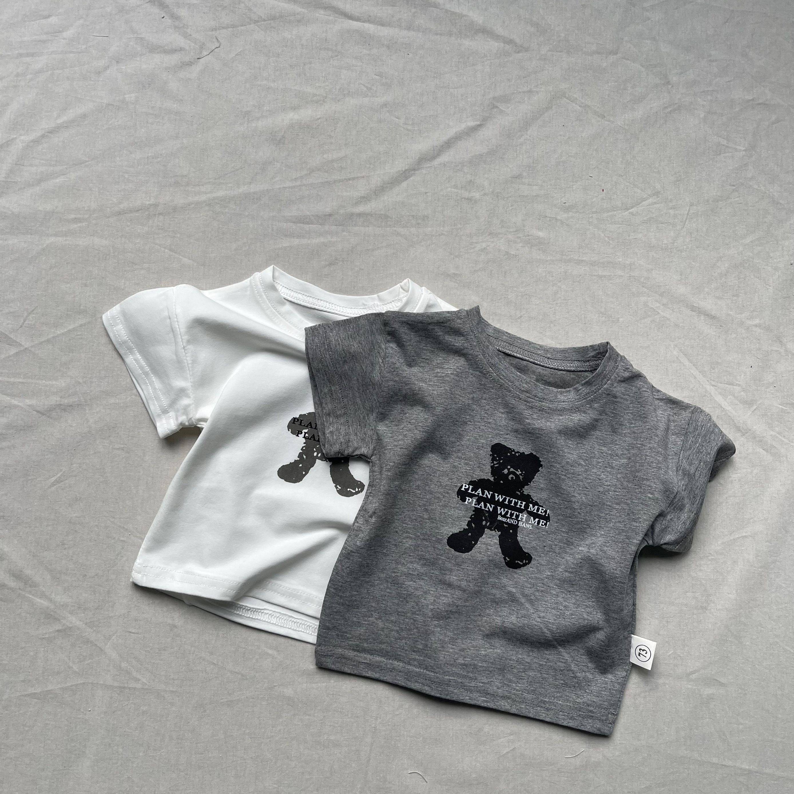 韩版ins圆领短袖男女宝宝上衣毛绒熊公仔夏天T桖透气百搭时尚款棉