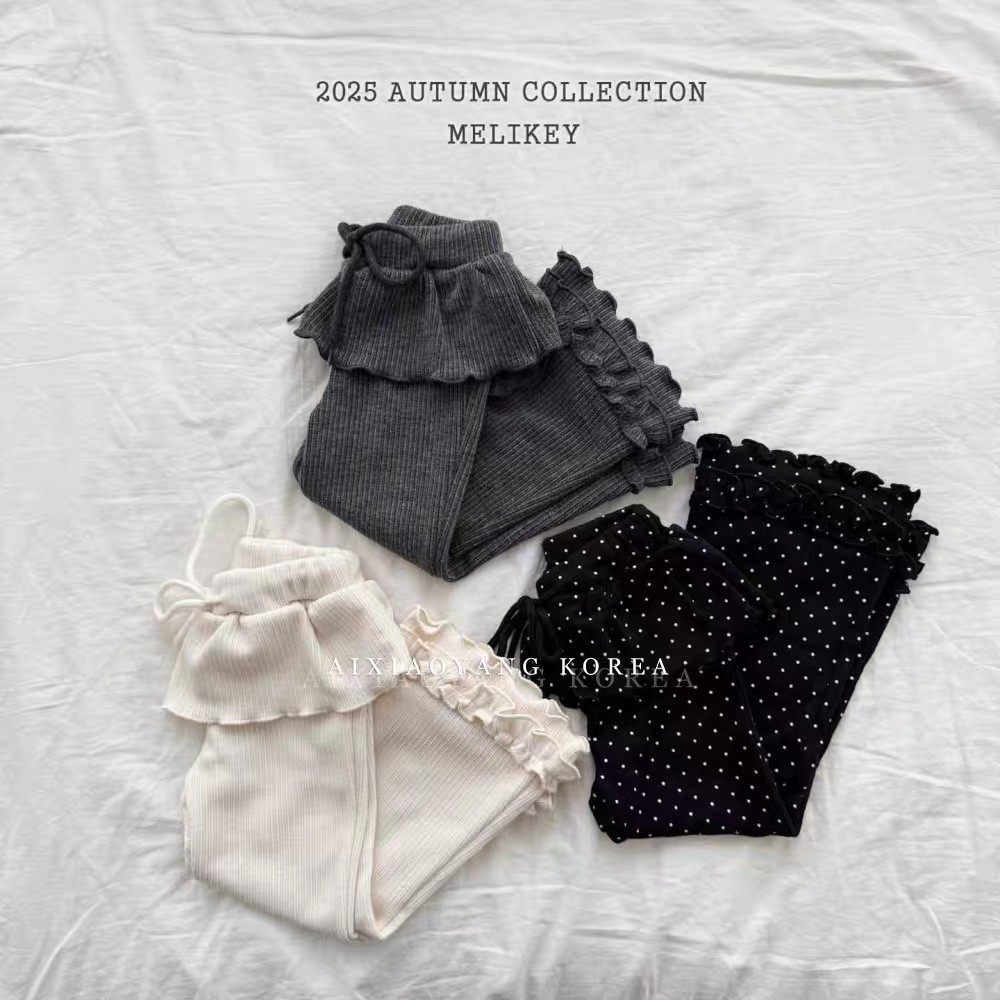 韩版ins春秋款女童长裤儿童木耳边微喇女宝宝假两件裙裤喇叭裤
