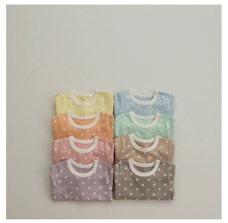 ins韩版圆领白点点短袖短裤糖果色圆点套装男女宝宝夏季新款休闲