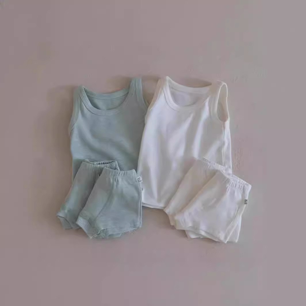 ins韩版背心短裤吊带短裤套装小清新颜色男女宝宝夏款百搭时尚套