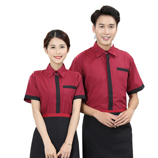 快餐店餐饮服务生工作服短袖蛋糕汉堡面包店前厅餐饮服务员制服夏