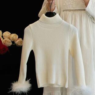 女童纯白色毛衣毛衣冬季时尚儿童宝宝翻领打底针织衫上衣0158A101