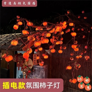 插电灯串新款 柿柿如意LED太阳能柿子灯户外灯火小院春节柿子灯串