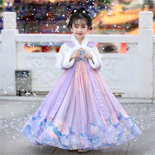 庙会服装儿童汉服女童新款冬季超仙古装裙子儿童中国风连衣裙小女