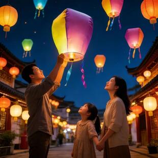 高端孔明灯款四色飘带孔明灯大号加厚防火纸许愿灯网红情侣款儿童