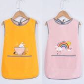 美术衣 女孩无袖 婴儿防水防污辅食围兜大童画画衣加长夏季 围裙薄款