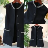 收腰显瘦马甲立裁无袖 钉珠圆领修身 外套女 质感HEN棒 不失柔美