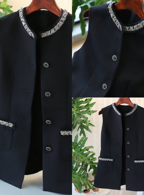 不失柔美！质感HEN棒！钉珠圆领修身收腰显瘦马甲立裁无袖外套女