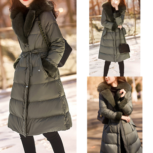 温暖治愈系！狐狸+水貂毛领高端95白鹅绒抽绳收腰冬季长款羽绒服
