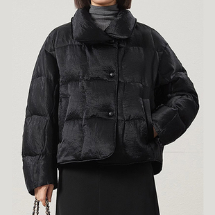 暖冬零负重！光泽感皱面醋酸 高端鹅绒服 90白鹅绒立领短款羽绒服
