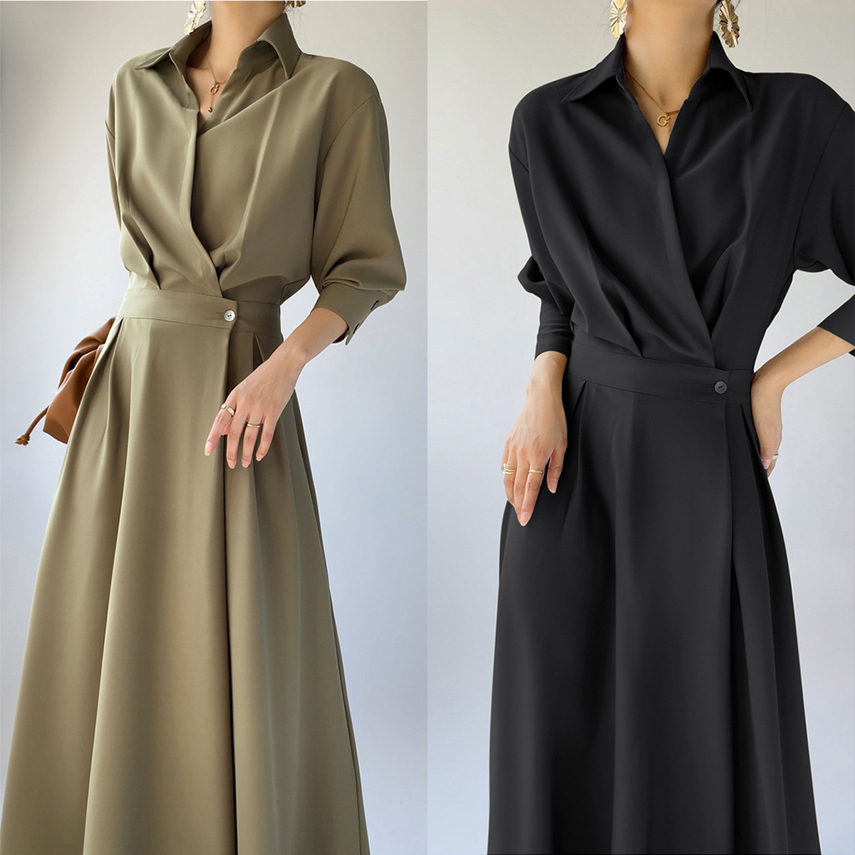 法式知性!高级感长袖收腰连衣裙