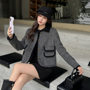 舒适亲肤！复古人字纹短款双面羊绒大衣 秋冬灯芯绒领羊毛呢外套