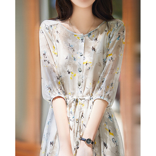 夏日花园 灿烂清新！浪漫小碎花真丝裙 高腰线减龄桑蚕丝连衣裙女