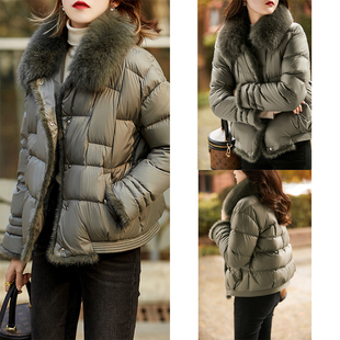 寒冬不怕冷!高端狐狸毛领 水貂毛边95白鹅绒 短款面包服羽绒服女