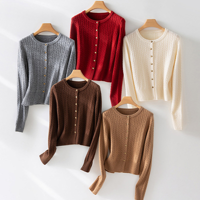 高档优雅单排扣保暖纯羊毛开衫女