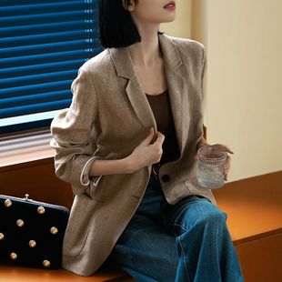 新款 秋季 气质优雅质感外套 老钱风呼吸感亚麻廓形西装 智美松弛