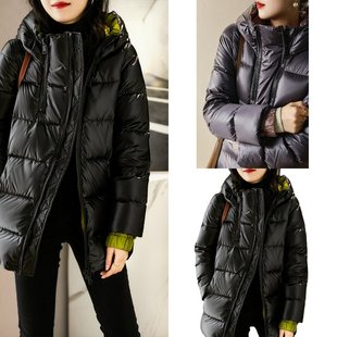御寒神器！高端双面羽绒服95白鹅绒 连帽短款外套冬装黑色面包服