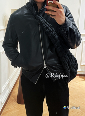 爱穿衣服的让先生 Rebeldon 黑色小羊皮 夹棉皮夹克 内胆可拆卸