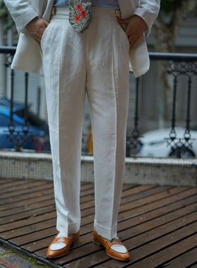 裤装系列 RTions让定制 Hollandsherry鱼骨纹亚麻廓尔喀直筒西裤