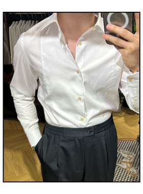 让定制RTions 白色时装礼服衬衫 贝母纽扣 错位上袖