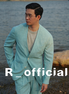 爱穿衣服的让先生 夏季薄荷绿无领开衫夹克 无领西装 半里夹克