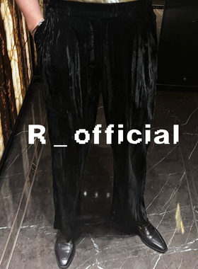 爱穿衣服的让先生 黑色丝绒直筒宽松 弹力腰围休闲裤