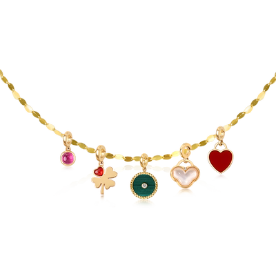 14k素金项链搭配万能扣吊坠套装