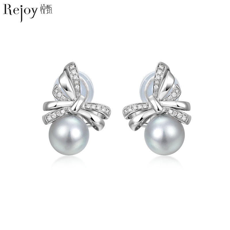 悦甄18k金真科研大证真多麻色珍珠钻石耳夹 瀛璐