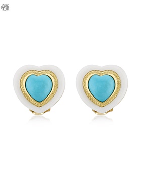 悦甄18K金美松石白陶瓷耳夹 心怡