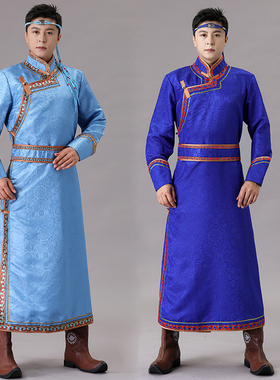 新款蒙古族服装男士少数民族服传统蒙古袍长袍舞台表演出舞蹈服