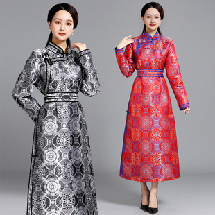 蒙古服装女长款传统蒙古袍少数民族服饰蒙古族舞台表演服旅拍照服