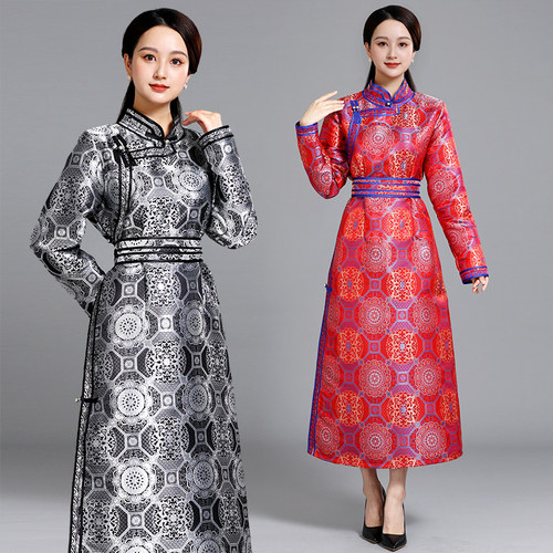 蒙古服装女长款传统蒙古袍少数民族服饰蒙古族舞台表演服旅拍照服