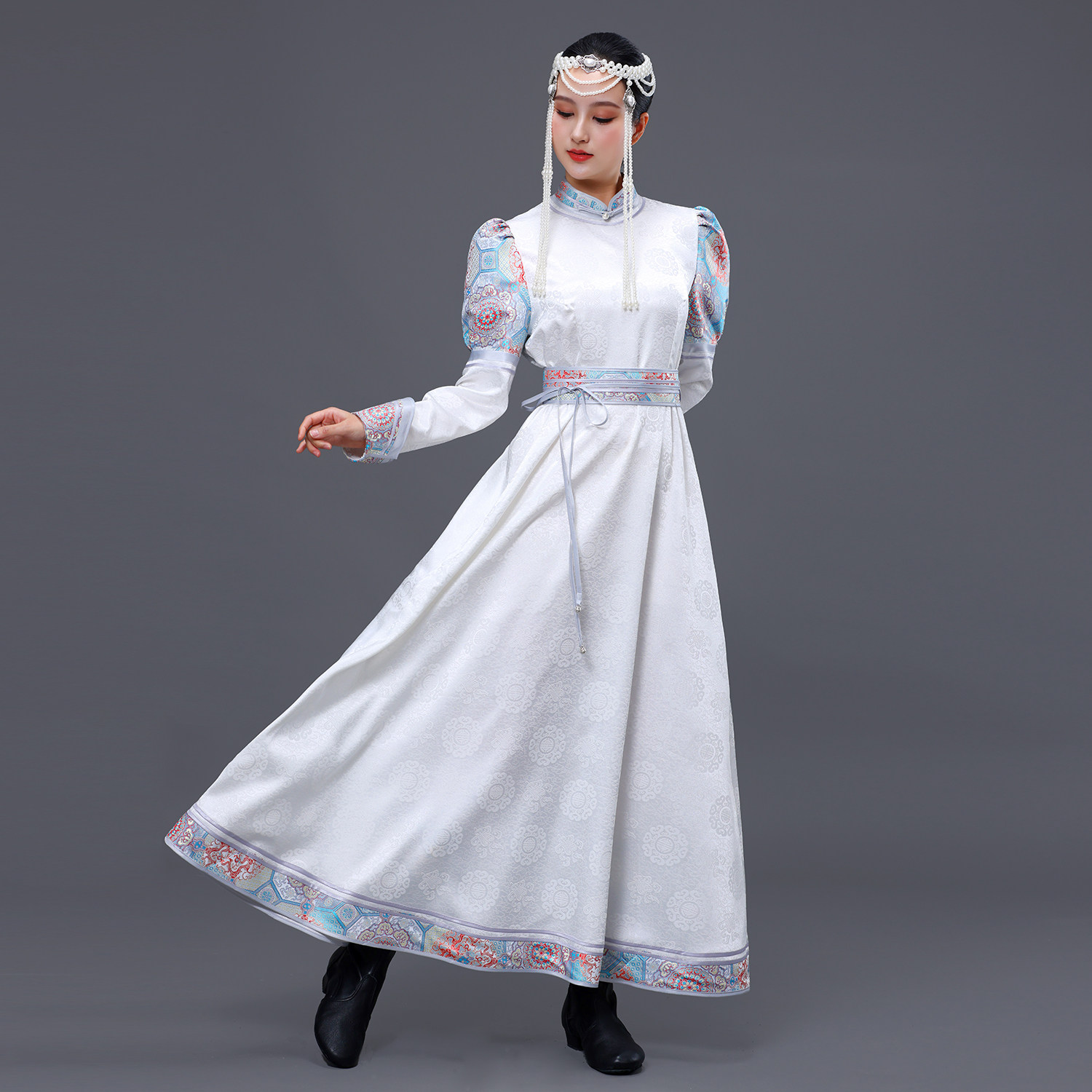 蒙古服装女长款蒙古裙少数民族舞台表演出服旅拍写真裙那达慕礼服