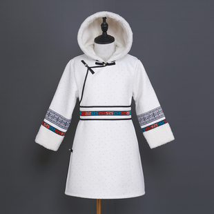 蒙古族童装冬季款儿童蒙古袍男女童棉袍长款民族风棉服连帽棉袄